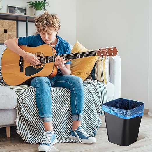 Hoolerry 9 Pieces Garbage Can 2 Gallon Small Trash Cans Bulk Bathroom Trash Bin Plastic Wastebasket Square for Bedroom Slim Bathroom Trashcan Small Container for Kitchen Office Home Rooms(Black)