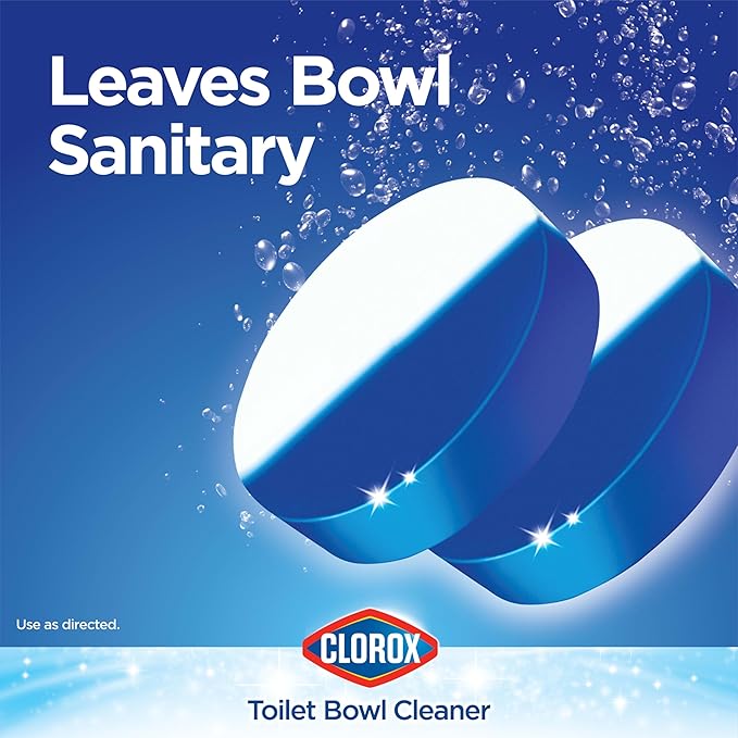 CLOROX Ultra Clean Toilet Tablets Bleach & Blue, Rain Clean Scent 2.47 Ounces Each, 2 Count (Package May Vary)