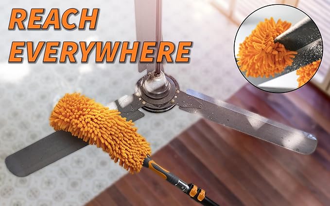 Long Handle Duster for Cleaning // Extendable Microfiber Duster with Extension Pole 18-60" // Washable, Bendable & Flexible Ceiling Fan Cleaner Duster // Telescopic Cleaning Tool for High Ceilings