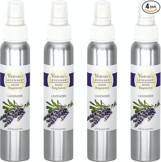 Victoria's Lavender Room Spray, All Natural Home Atmosphere Essential Oil Concentrated Room Fragrance, Air Freshener, Bathroom Odor Eliminator - Made in the USA, Lavender 4 Pack (4 Fl Oz)
