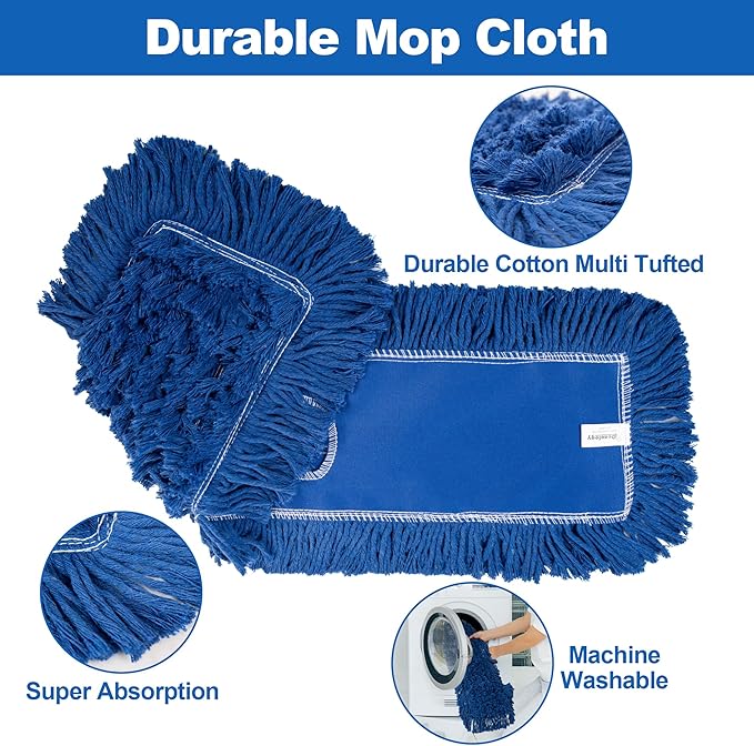 4 Pack - 24-Inch Washable Dust Mop Heads – Full Cloth, Extra Durable, Easy Button - No Clinging to Hair or Fur, Easy to Use Replacement for Commercial and Home Cleaning - iDeaology
