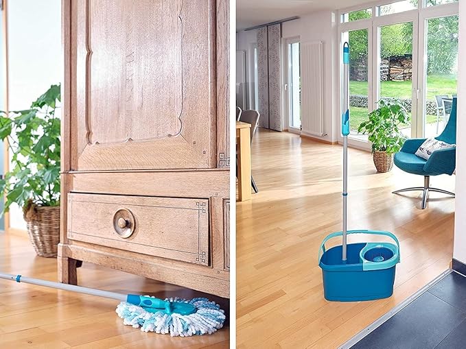 Leifheit Clean Twist Spin Mop and Bucket Set with Rollers | Telescopic Handle, 360° Joint, Spin-Dry System | Easy Glide Wheels | Blue