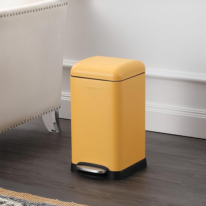 happimess HPM1012L Betty Retro Mini 3.2-Gallon Step-Open Trash Can, Daffodil Yellow for Home, Kitchen, Bathroom, Living Room, Office