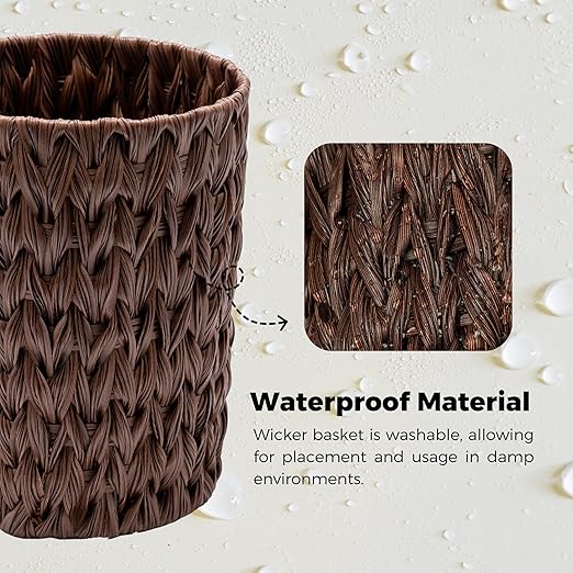 GRANNY SAYS Small Wicker Trash Can, 2 Gallon Bathroom Waste Basket, Small Bathroom Garbage Can, Plastic Trash Basket for Decor, Round Wastebaskets for Office, Bedroom, Cabinet, Brown