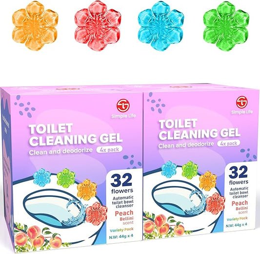Simple Life Toilet Bowl Cleaner Gel | Fresh Flower Toilet Gel Stamp | Stops Limescale and Stains with Air Freshening Scent | Deodorizing Clean | 64 Stamps, Variety Pack