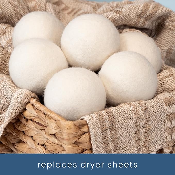 S&T INC. XL New Zealand Wool Dryer Balls, Fabric Softener for Laundry, Natural White, 2.9 in, 6 Pack