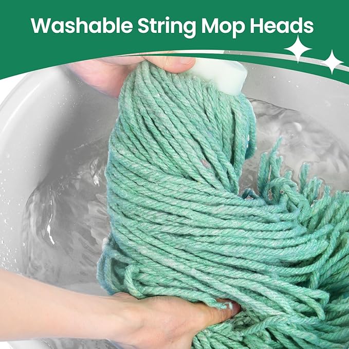 Matthew Cleaning Screw-on Heavy Duty Cotton Wet Mop Replacement Heads(Green, Medium,6 Pack) with 2 Pack Microfiber Cloth for Residential & Commercial Floor Cleaning Use- Fit Standard American Screw