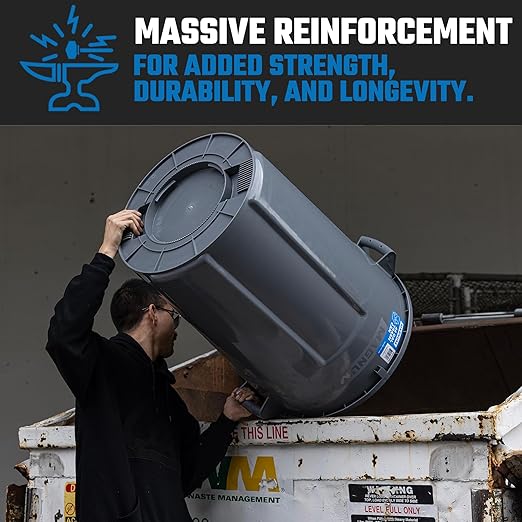 55 Gallon Trash Can, Construction Grade, Heavy Duty Plastic, Jobsite Ready for Handling and Holding Garbage CMTC-C000-55G02 (2 Pack)