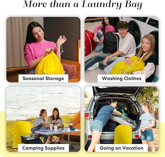 Nylon XL Laundry Bag - Locking Drawstring Closure, Machine Washable, These Large Bags Will Fit a Laundry Basket and Strong Enough to Carry up to Two Loads of Clothes (Yellow | 30" x 40")