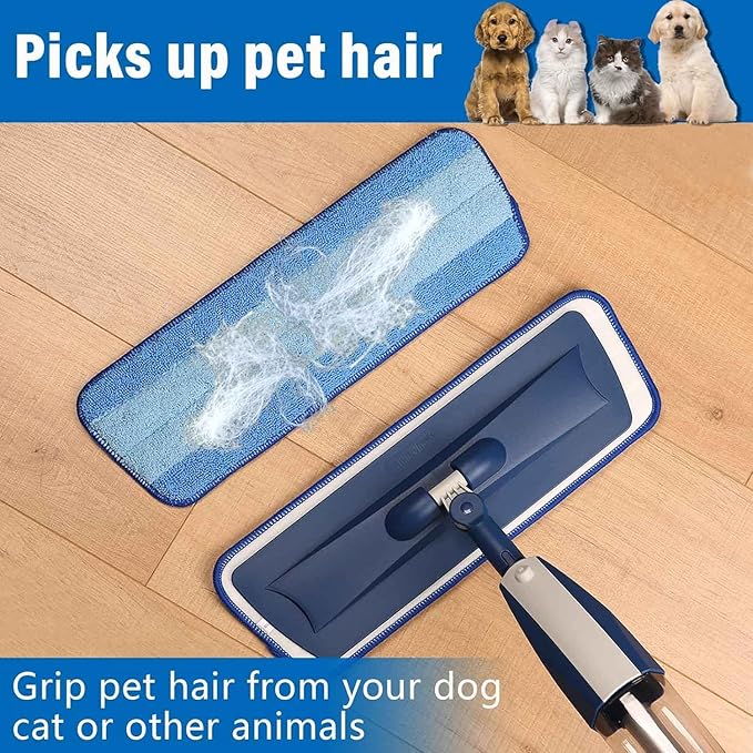 18 inch Mop Pads Refills, 3 Pack Microfiber Reusable Replacement Mop Pads Flat Replacements Heads for Wet Or Dry Floor Cleaning and Scrubbing, Blue Cloth