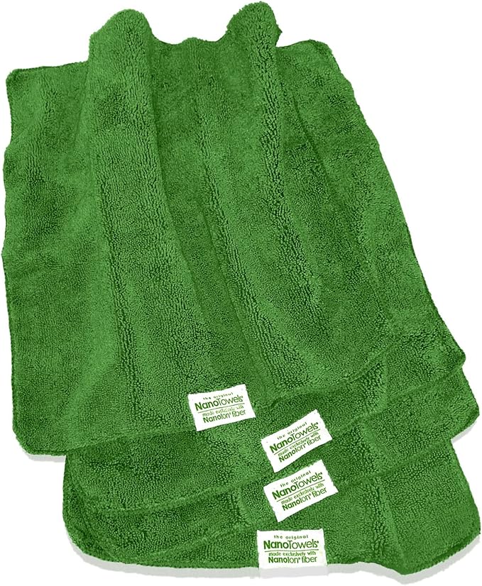 Nano Towels Cleaning Cloths - Cleans with Only Water - Wipes Away Dust, Spills & Grime Instantly Without Chemicals Paper Or Microfiber Supplies. Kitchen, Bathroom, Glass 14x14” 4-Pack Green