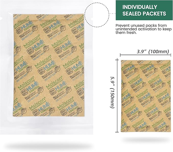 85% Two-Way Humidity Control Packs, 60 Gram 5 Pack for Storing 1 lb, Size 60 Seasoning Packets Moisture Control Packets Individually Wrapped, Humidifier Packs for Season Wood Humidifier Boxes