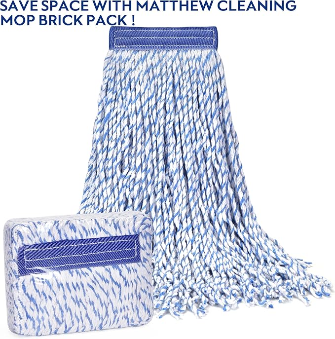 Matthew Cleaning Looped-Open Cotton Wet Mop 1.25'' Universal Headband Heavy Duty Commercial Mop Head Replacement for Indoor&Outdoor Use,Grease Stain Floor Cleaning String Mop Head Refills Pack of 24