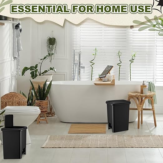 LemonRoad 2 Pack 1.8 Gallon Slim Bathroom Trash Can with Lid Soft Close 6.5 L Step on Plastic Trash Can with Odor Protection Hands Free for Corner, Kitchen, Office, Bedroom