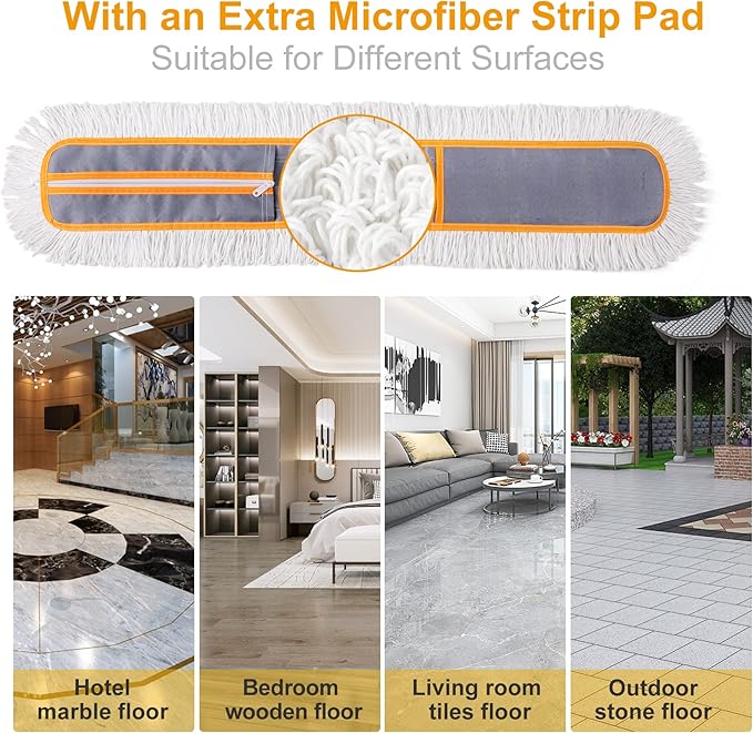 36” Commercial Dust Mop for Hardwood Floor Cleaning, Heavy Duty Push Broom Mop Hotel Company Household Cleaning Supplies for Hardwood, Tiles, Marble,Vinyl Plank Floors Cleaning