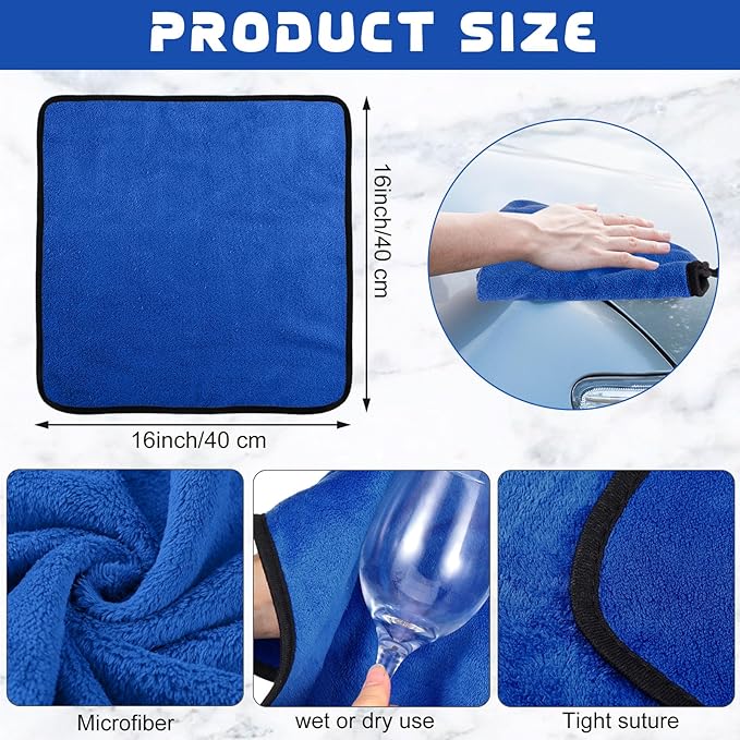 Tallew 60 Pcs Microfiber Towels 16 Inch x 16 Inch Microfiber Cloth Car Drying Towels for Cars Washing Polishing Office Windows Cleaning Household Supplies (Blue)