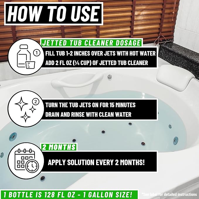Jetted Tub Cleaner For Bathtub Jets - Fast Acting, For The Jets And The Tubes, Best Spa Cleaner Chemical For Whirlpool & Jacuzzi Tubs, Pro Grade Heavy Duty, Made In USA, 1 Gallon