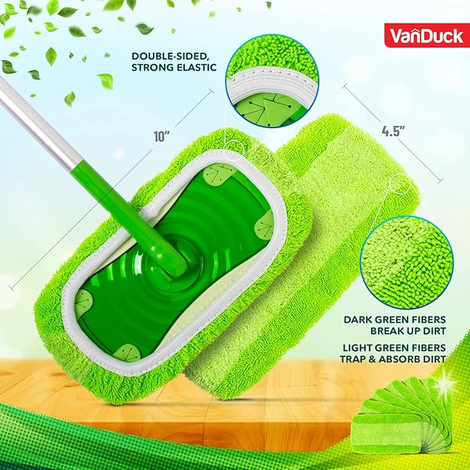 VanDuck Reusable Mop Pads Compatible with Swiffer Sweeper (4-Pack) - Washable Microfiber Mop Pads for Wet & Dry Use - All Purpose Floor Mopping and Cleaning Product