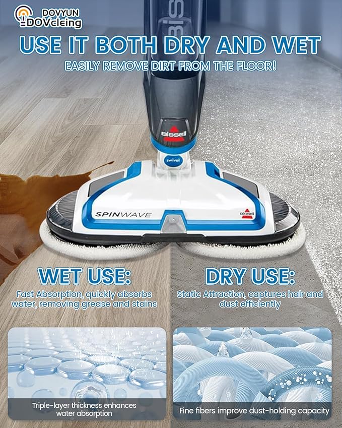 6 Pack Replacement Mop Pads Compatible with Bissell Spinwave Mop: 2124 2039 2039A 2039Q 2039T 2039W 20391 20393 20395 20399 2307 2315A 23157 23159