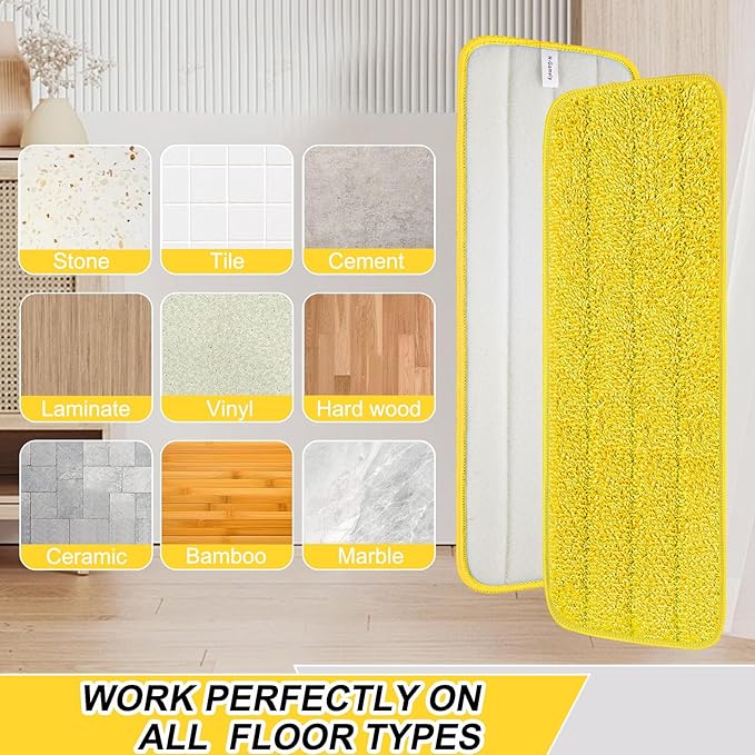 3 Pack 16.5 inch Reusable Mop Pads Microfiber Spray Mop Replacement Heads for Wet/Dry Mops Compatible with Bona Floor Care System (Yellow )