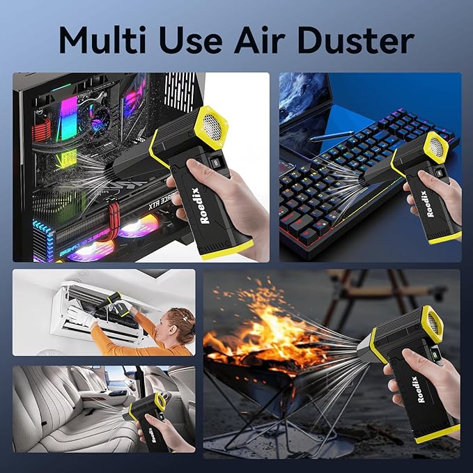 Compressed Air Duster, 210000RPM 8-Gear Adjustable Electric Air Duster with LED Display, 10,000mAh Rechargeable Air Blower for Keyboard, PC, Car and Home Cleaning, Jet Dry Blower Replace Canned Air