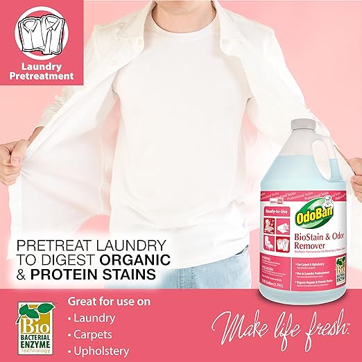 OdoBan Professional Cleaning Neutral pH Floor Cleaner and BioStain and Odor Remover, Made in the USA, 1 Gallon Each