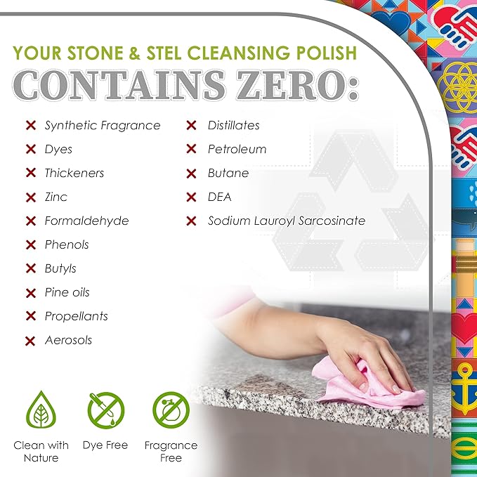 Truly Free Stone & Steel Cleansing Polish Starter Kit - Quartz, Marble, Granite, Stone Countertop, Oven, Stainless Steel Cleaner - 16oz Spray Bottle, 2 Refills (4oz) No Harmful Ingredients