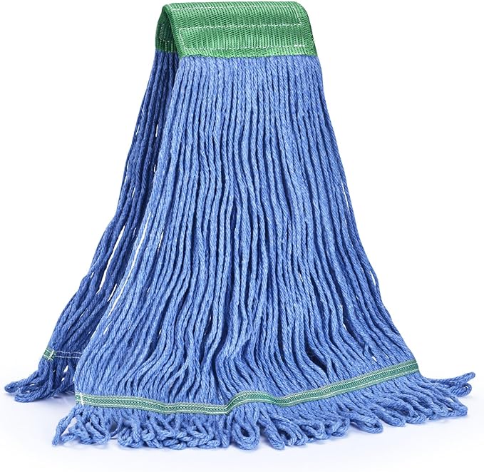 Matthew Cleaning Commercial Mop Head Replacement, 5 Inch Wide Headband, Looped End Cotton Blend String Wet Mops for Floor Cleaning, 18 oz Medium, 1-Pack Blue