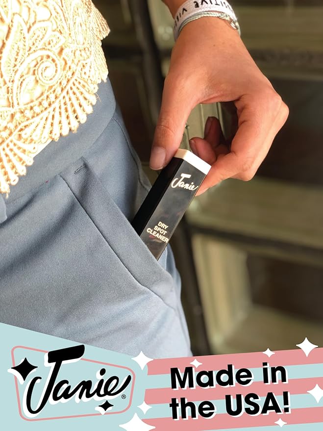 Janie Dry Stick Spot Cleaner (.4 oz) – Portable Instant Stain Remover Stick for Clothes – Magic Eraser Pen for Laundry, Travel, and On-the-Go Stain Removal – Compact, Safe, and Easy to Use