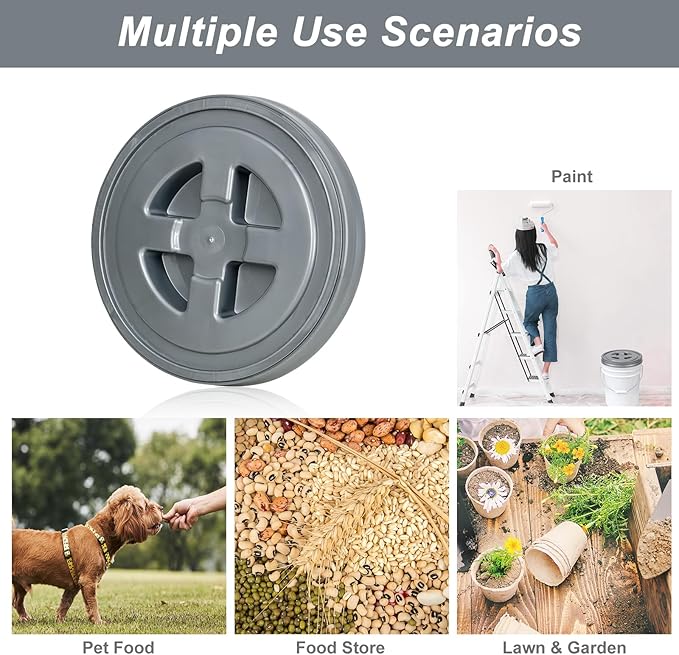 4 Pieces 5 Gallon Bucket Lid with Bucket Lid Opener,Plastic Storage Bucket Leak-Proof Screw Seal Lids,Pet Food Storage Container Lid for Home Paint Storage Buckets