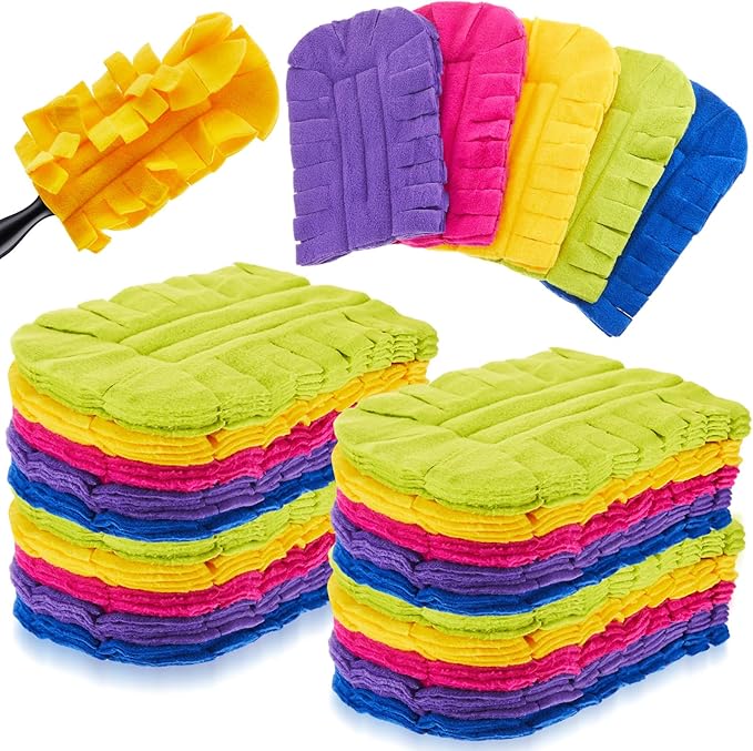 Zubebe 40 Pcs Duster Refill Reusable Fleece Duster Refills Feather Flat Dusters Multi Surface Washable Cleaning Pads Tools for Home, Blinds, Car, Pet, Furniture, Fans (Dark Color)