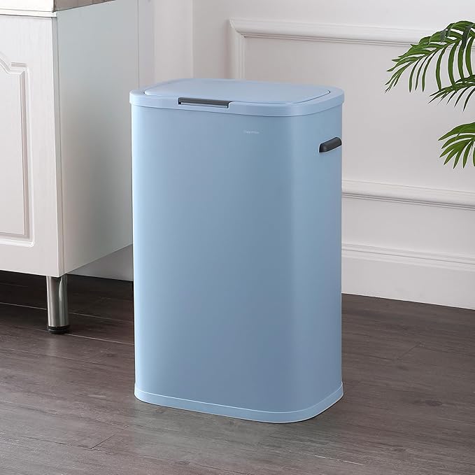 happimess HPM1017H Tammi Kitchen 14.5-Gallon Slim Metal Push Button Trash Can for Home, Kitchen, Laundry Room, Office, Bedroom, Bathroom, Tide Pool Blue