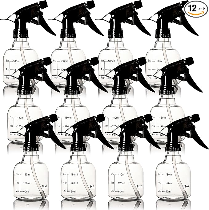 Youngever 12 Pack Empty Plastic Spray Bottles, Spray Bottles for Hair and Cleaning Solutions (12 Ounce)