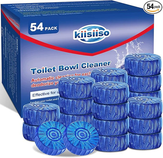 KIISIISO Multipurpose Bathroom Cleaners, 54 Pack Commercial & Household Toilet Bowl Cleaners, Blue Toilet Bowl Tablets Drop in Tank, Janitorial Deodorizers