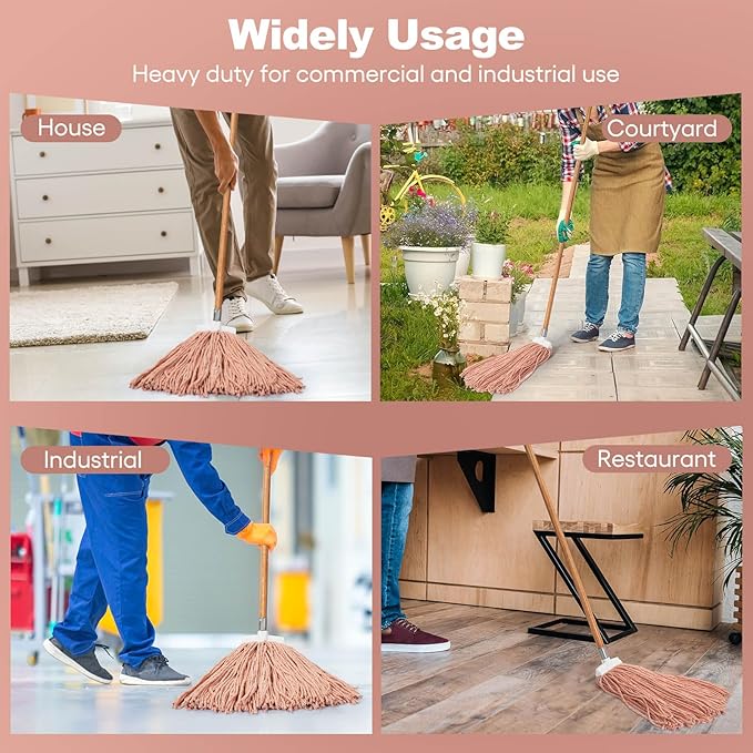 Matthew Cleaning Screw-on Heavy Duty Cotton Wet Mop Replacement Heads(Orange, Large,6 Pack) with 2 Pack Microfiber Cloth for Residential & Commercial Floor Cleaning Use- Fit Standard American Screw