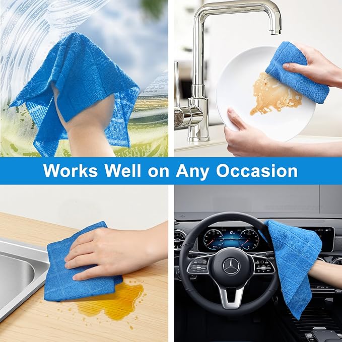 LIVOS Microfiber Cleaning Cloth Roll - 80 Pack, Reusable Paper Towels, Microfiber Towels for Cars, Super Absorbent Lint Free Cleaning Rags for House, Kitchen, Window-Check Blue, 11.5"x11.5"