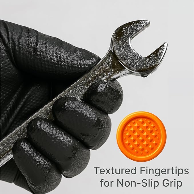 Disposable 5 & 8 Mil Black Nitrile Gloves 100-1000Pcs S-XL – Heavy Duty Latex & Powder-Free – Textured, Chemical-Resistant