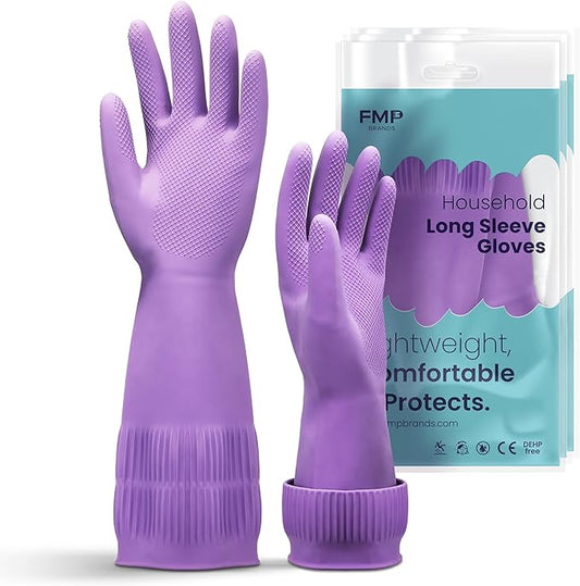 FMP Brands 3/6/12/60 Pairs 15 Inch Extra Long Rubber Dishwashing Gloves - Non-Slip for Cleaning, Kitchen, Bathroom, Gardening