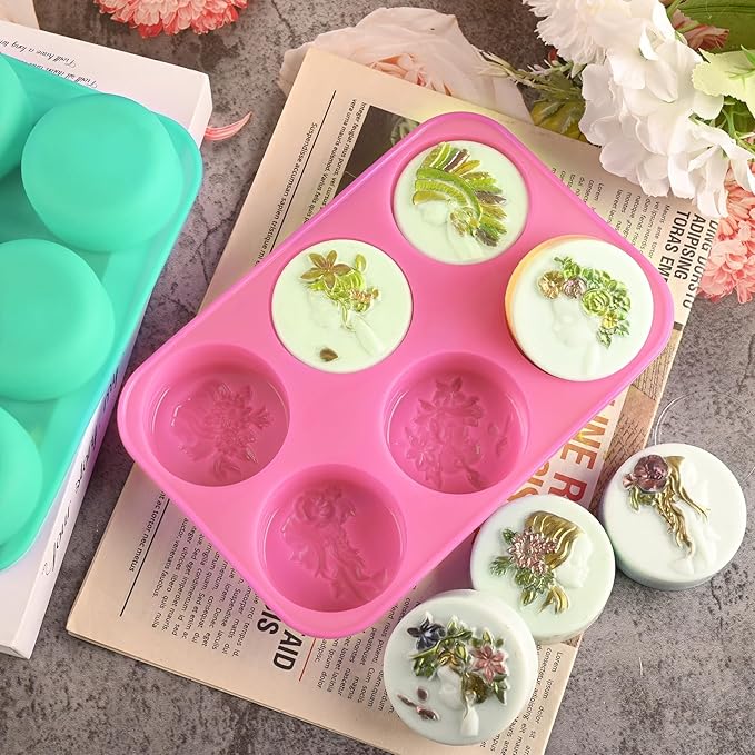 Moukiween Round Silicone Soap Molds, 2PCS Girls Cylinder Silicone Molds for Handmade Soap, Candle, DIY Resin