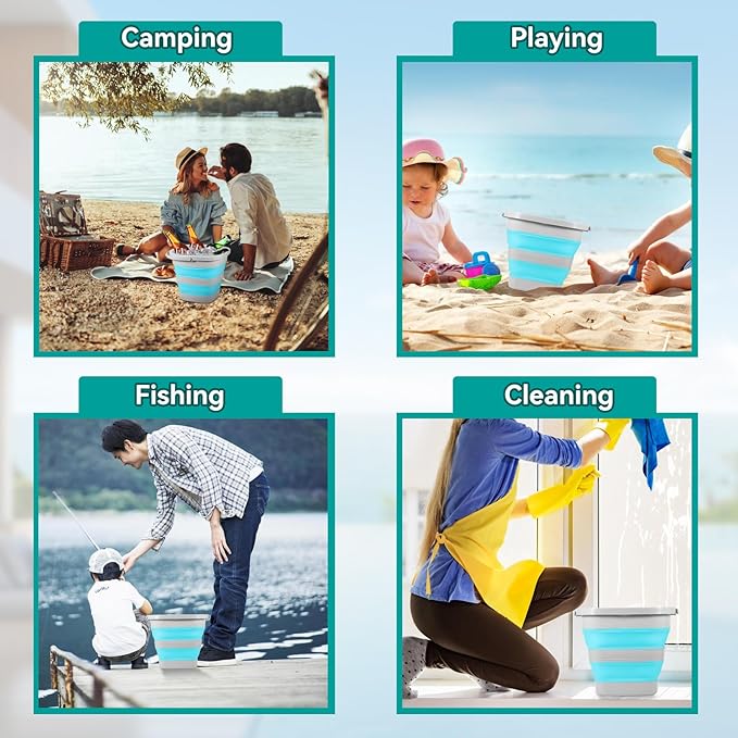 2 Pack 2.6 Gallon(10L) Collapsible Plastic Buckets with Handle Compact Cleaning Square Storage Bucket Portable Water Tub Outdoor Water Pail for Garden Hiking Fishing Camping (Blue)