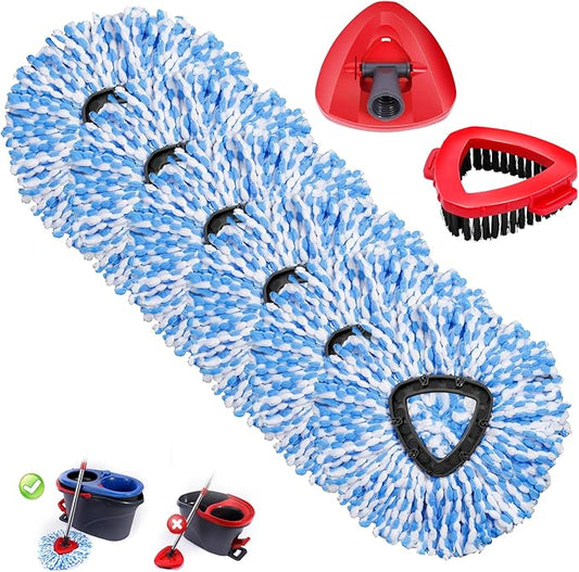Mop Replacement Heads 6 Pcs & 1 Scrub Brush & 1 Base Combo,Spin Mop Replacement Head for Ocedar RinseClean 2-Tank System,Easy Cleaning,Microfiber,Machine Washable for Bathroom,Kitchen,Tub and Tile