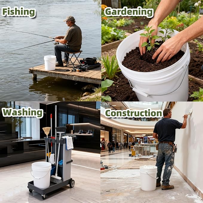 ASEVAT White 5 Gallon Bucket with Lid, Food Grade Storage Containers with Lids, Pail Container, Bucket for Cleaning Heavy-Duty Extra Durable Lron Handles BPA Free