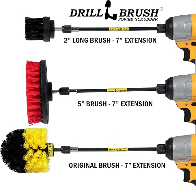 Ultimate Drillbrush Variety Kit with Long Reach Extension - Power Scrubber - Glass Cleaner - Bathroom Accessories - Shower Cleaner - Kitchen Accessories - Deck Brush – Grout Cleaner - Garden Statues