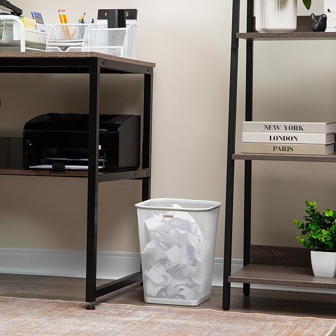 Mind Reader Mesh Trash Can, Square Wastebasket for Office or Home, 5 Gallon Capacity, Metal Mesh, Set of 2, White