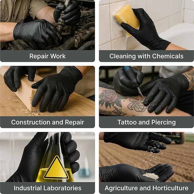 Disposable 5 & 8 Mil Black Nitrile Gloves 100-1000Pcs S-XL – Heavy Duty Latex & Powder-Free – Textured, Chemical-Resistant