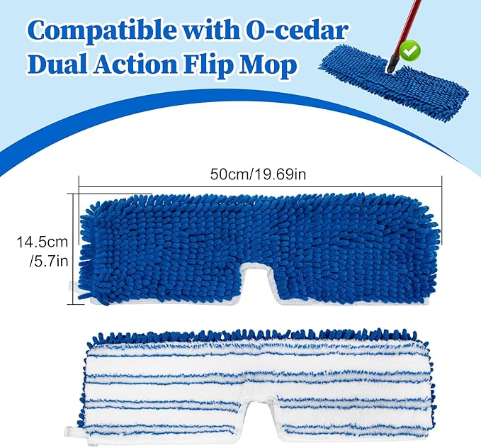 3 Pack Mop Heads Replacements for Ocedar Dual-Action Flip Mop, Spin Mop Replace Heads with Microfiber&Chenille Mop Refills Double Sided for All Floor Dry/Wet Use,Machine Washable,Reusable Mop Pads