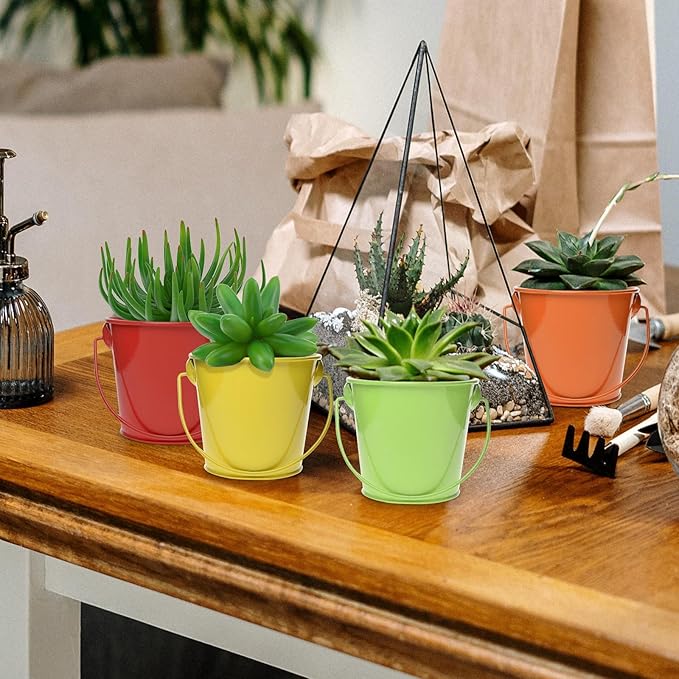 3.1" Galvanized Mini Tin Buckets – 12Pcs Rainbow Colors Metal Buckets with Handle, Ideal for Party Favors, Bridal Shower and Craft Projects (Multi-Colored, 3.1")