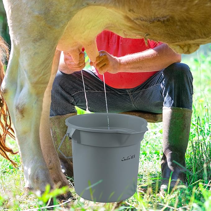 3.5 Gallon Commercial Cleaning Plastic Buckets with Handles, Gray Industrial Round Utility Pail, 4-Pack