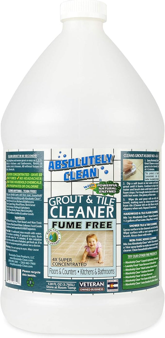 Absolutely Clean FAST GROUT CLEANER! - Professional Strength, Natural Enzyme Formula - Fast Acting, Fume Free - USA Made (128oz Cleans Up To 2,000 sq ft)