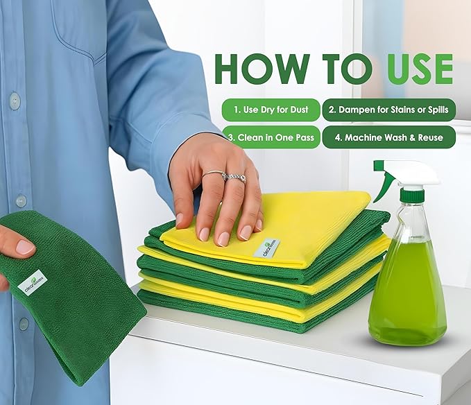 Microfiber Cleaning Cloths 16"x16" - Ultra Absorbent Cleaning Rags for Housekeeping - Reusable Microfiber Towels in Yellow and Green - Detailing Supplies for Kitchen Car Windows 10 Pack